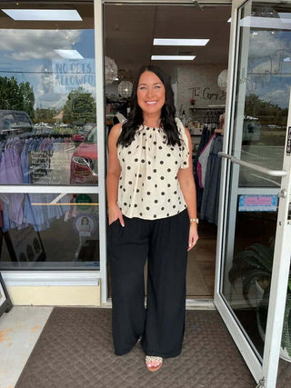 Black Gauze Smocked Waist Wide Leg Palazzo Pants, perfect for a stylish, comfortable look by Cozy Co.