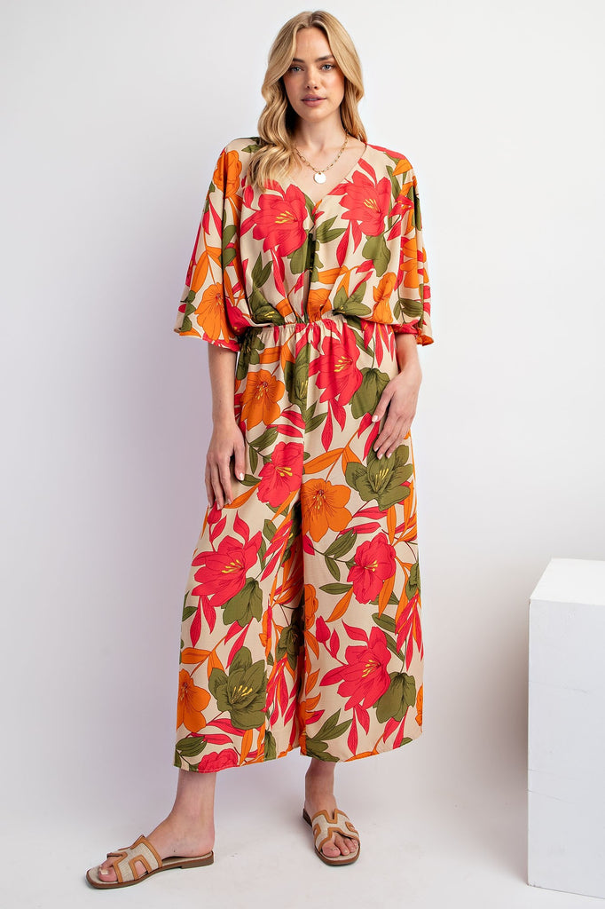 Easel - Dolman Slv Wide Leg Floral Print Jumpsuit - The Gypsy Belle Boutique