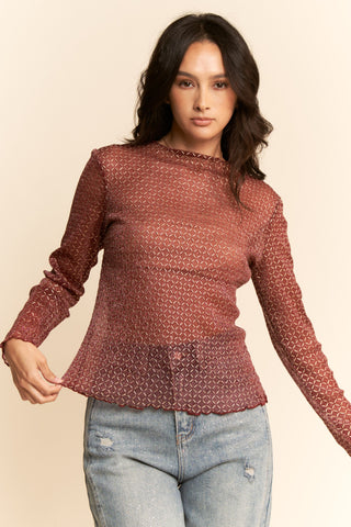 Davi & Dani Burgundy Sheer Diamond Layering Top