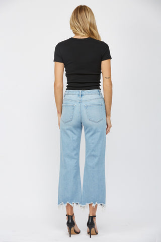 MICA F3048 Jeans 90s Vintage Crop Flare Light Wash Distressed High Rise