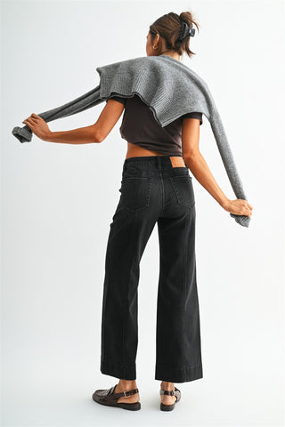 MICA W4106 Vintage Black Trouser Hem Wide Leg Jeans
