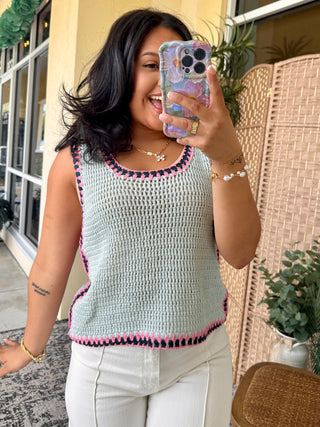 Alternate view of Powder Blue Crochet Sweater Tank Top

