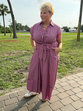 Alternate view of The Maisie Stripe Pink & Navy Dress
