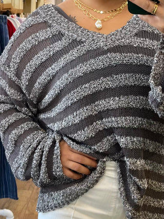 Alternate view of POL BLACK V Neck Stripe Sweater Top
