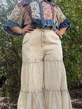 Alternate view of Young Threads Boho Tiered Ivory Latte Patchwork Pants
