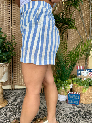 Alternate view of Blue Stripe Cotton Gauze Shorts
