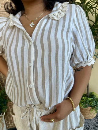 Alternate view of Walk on the Beach Natural Striped Collar Top
