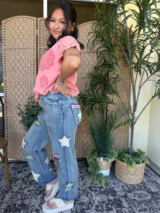 Easel Strawberry Smoothie Crochet Terry Top Oversized