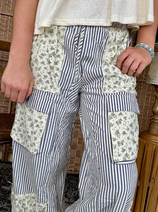 Alternate view of Prairie Mae Blue & Cream Jogger Pants
