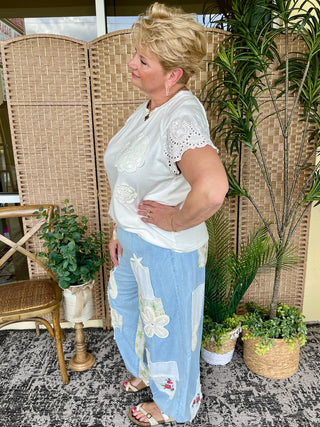 Alternate view of Easel White Crochet Terry Top Oversized
