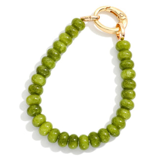 Olive Green Candy Bead Stretch Bracelet with Gold Link