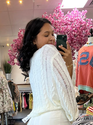 Alternate view of POL IVORY Twisted Weave Long Slv Sweater Top
