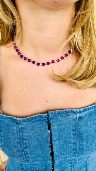 Purple Glass Bead Magnetic Necklace
