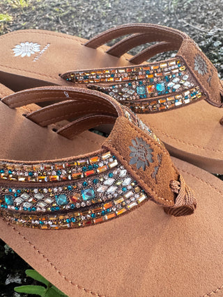 Alternate view of Yellowbox Tania Brown & Turquoise Wedge Sandal
