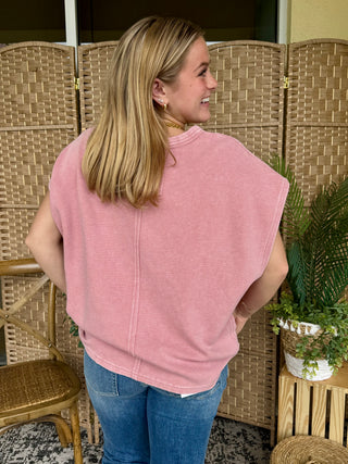 Alternate view of Easel Plain Jane DUSTY ROSE Drop Shoulder Top OVERSIZED
