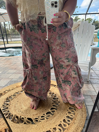 Pink Moon Bloom Floral Wideleg Jogger Pants
