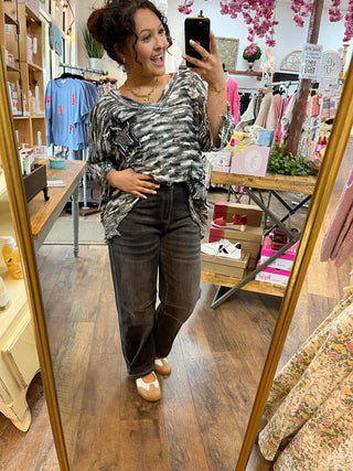 Alternate view of Mello Charcoal Slub Star Patch Short Slv Top
