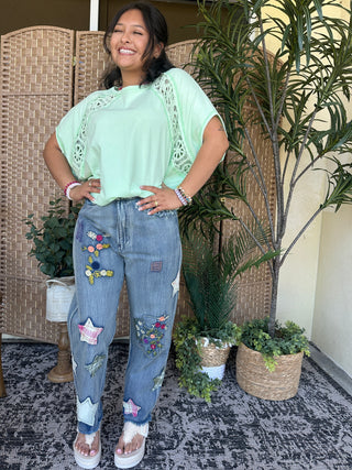 Front Row Seats Star Patchwork Denim Pants