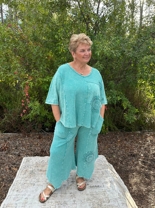 Easel Teal Mineral Wash Crochet Patch Detail Set