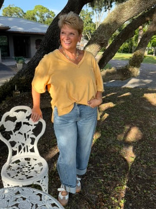 Vintage Wash YELLOW VNeck Top OVERSIZED

