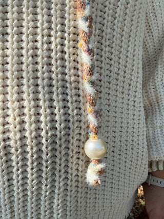 POL Ivory Cream V Neck Chenille Hoodie