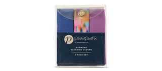 Three vibrant Peepers Eyewear Cleaning Cloths in a 3-pack set for spotless lenses and stylish accessory care.
