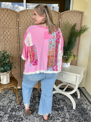 Alternate view of POL Candy Pink Floral Oversized Top
