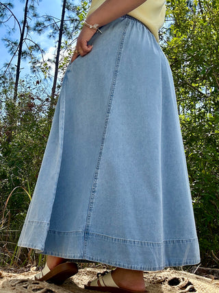 Washed Lt Denim Maxi Skirt
