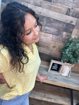 Alternate view of Staccato Yellow Ruffle V Neck Short Slv Top

