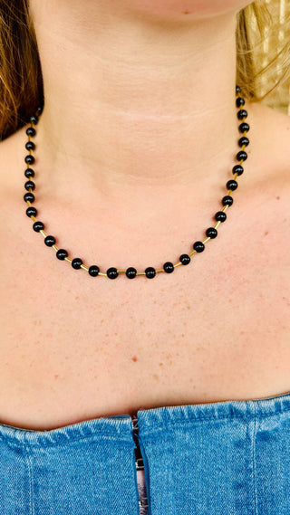 Black Glass Bead Magnetic Necklace
