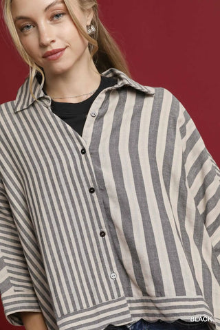 Umgee Vertical Mix Stripe Button Down Shacket Top (2 COLORS)
