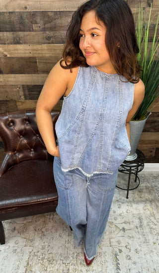 Light Denim Flare Peplum Top