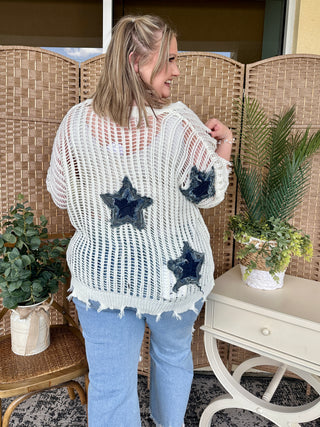 Alternate view of Star Spangled White Open Weave Top OVERSIZED
