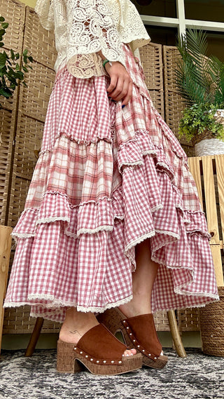 Alternate view of Jolene Pink Plaid Ruffle Skirt
