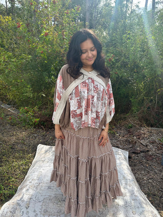 Easel Mocha Polka Dot Tiered Maxi Skirt