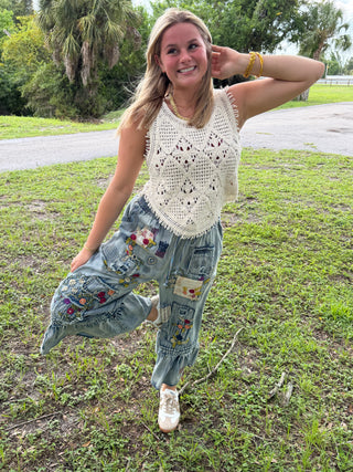 Front Row Seats Star Patchwork Crop Pants
