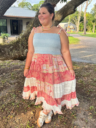 Alternate view of Hello Darlin' Patchwork Tie Shoulder Dress
