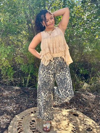 Leopard Denim Gypsy Fit Button Fly Pant