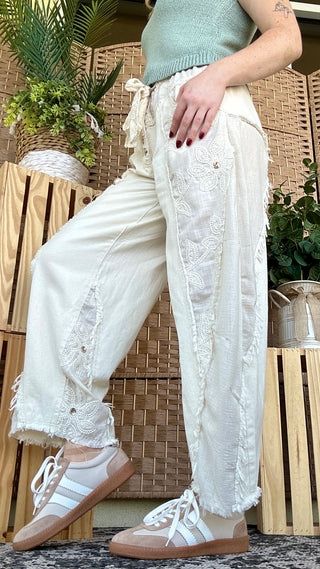 Alternate view of POL Ivory Lace Wanderer Gypsy Fit Pants

