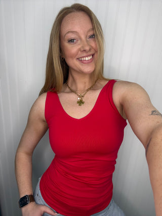 Alternate view of RED Buttery Soft Reversible Seamless Tank
