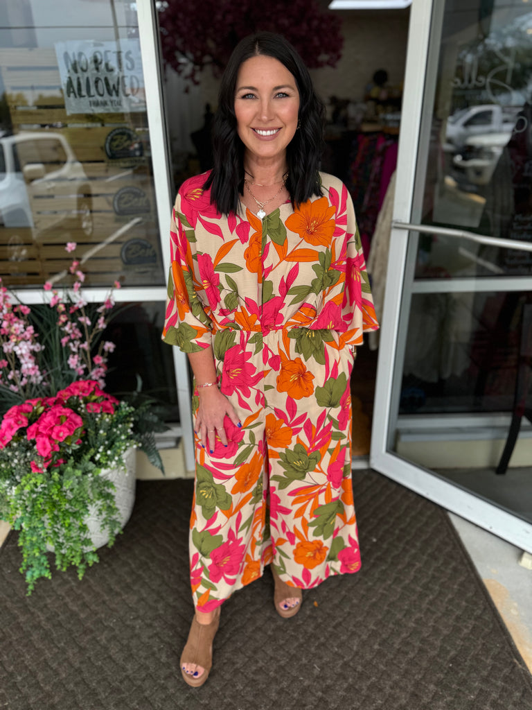 Easel - Dolman Slv Wide Leg Floral Print Jumpsuit - The Gypsy Belle Boutique