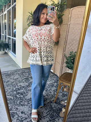 Alternate view of Easel Criss Cross Natural Crochet Top OVERSIZED
