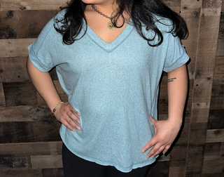Super Soft VNeck Dusty Teal Short Sleeve Top