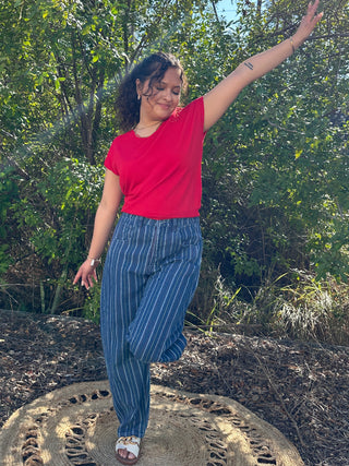 Alternate view of Easel Denim Stripe Barrel Leg Gypsy Fit Pants
