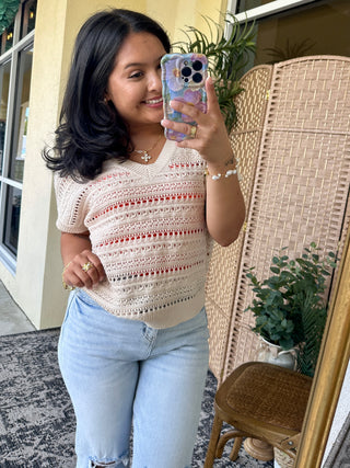Alternate view of Just a Dream Natural Crochet VNeck Top
