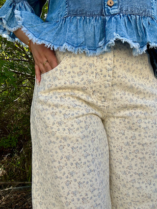 Alternate view of Cream & Ditzy Blue Floral Gypsy Fit Button Fly Pant
