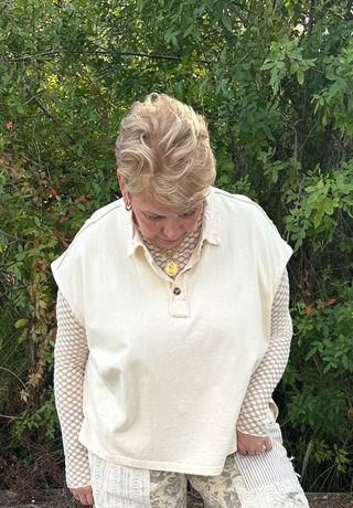 Peach Love Ecru Mineral Wash Sleeveless Top