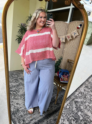 Alternate view of Cozy Co BLUE Stripe Wide Leg Pants w/ Elastic Waist
