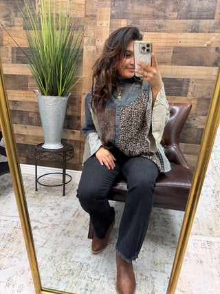 Young Threads Boho Western Pintuck Denim Top