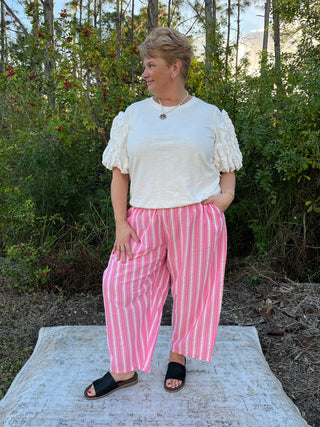 Oddi Pink Striped Relaxed Fit Cotton Pants